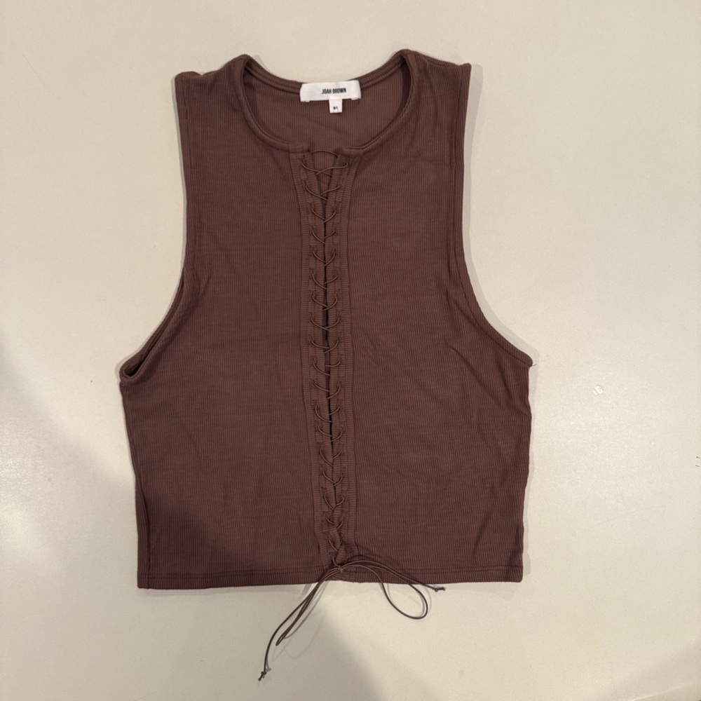 Joah Brown Brown Sleeveless Lace Up Top Sz ML